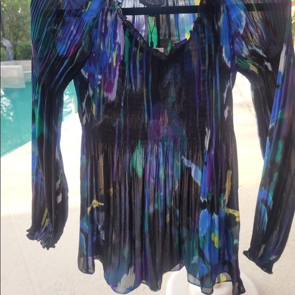 Melissa Paige colorful floral sheer long sleeve top - NEW! - Picture 2 of 8